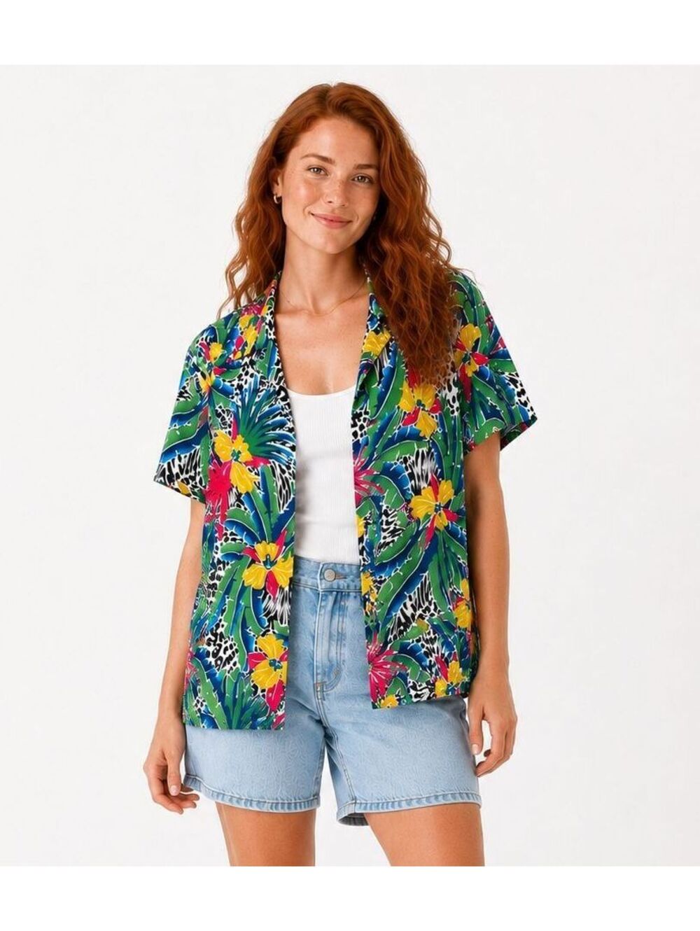 Made in Korea Vintage Alia Tropical Print Button Down Shirt, Size M/L